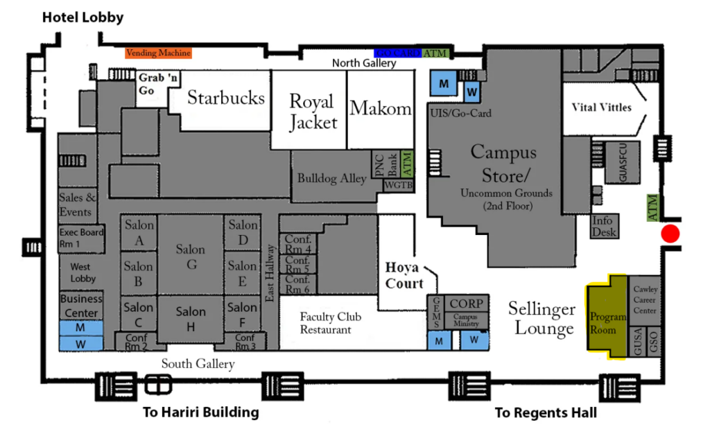 Floor plan of the Leavey Center with the Program Room highlighted